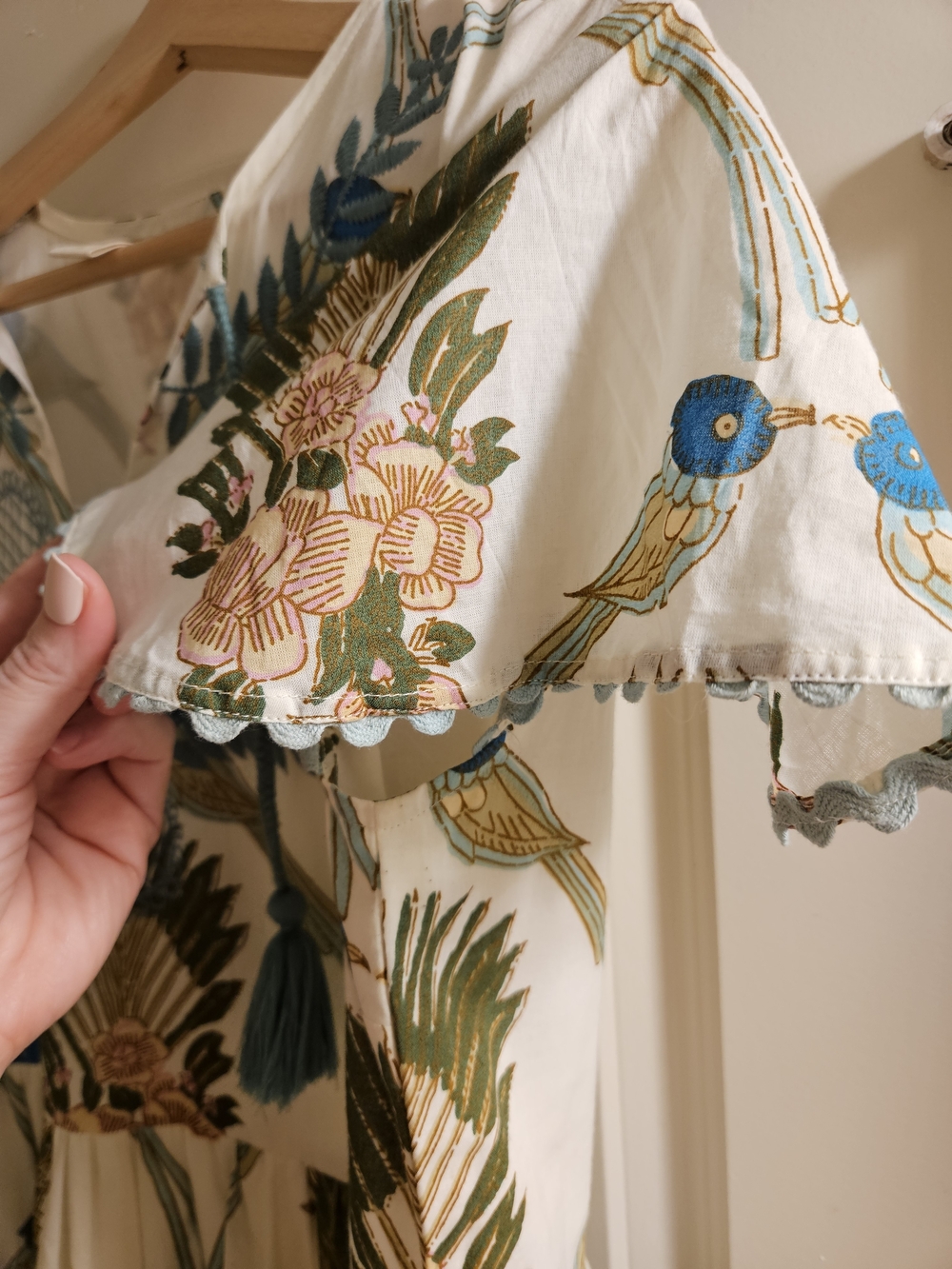 Uncle Frank Birds of Paradise Maxi Dress S | Tropical Boho Tiered Cotton Tassel - Picture 11 of 13